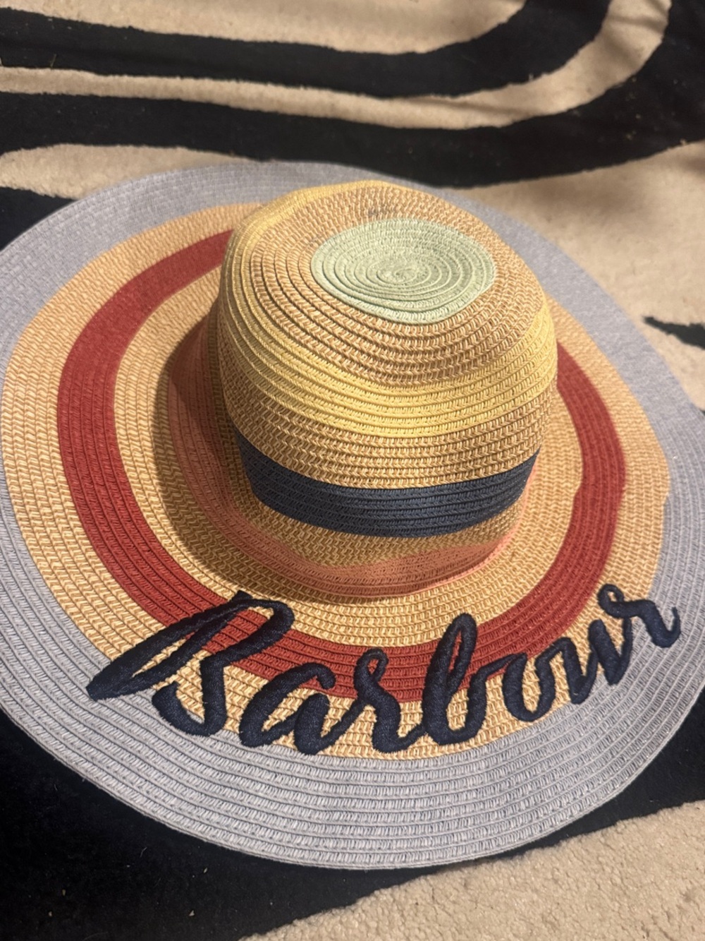 Barbour Yellow, Red and Blue Woven Sun Hat